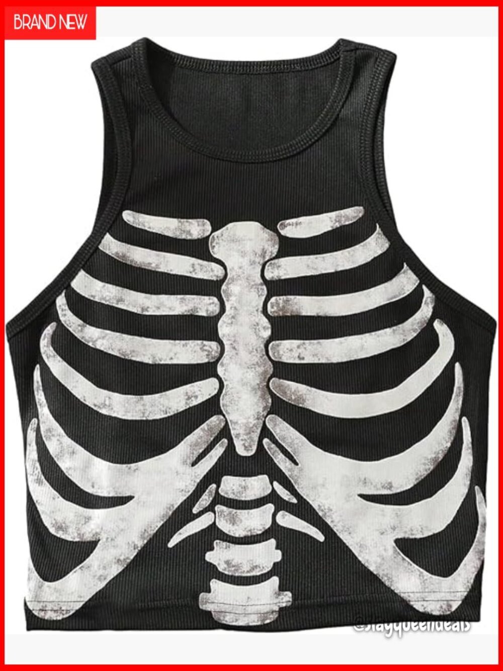 Slim Fit Ribbed Crop Tank Top with Skeleton Print for Casual Wear
